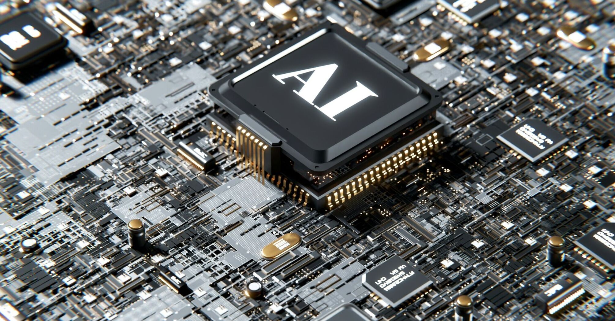 Close-up of a circuit board with AI chip