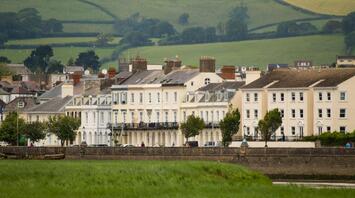 A row of white and brown buildings in Barnstaple