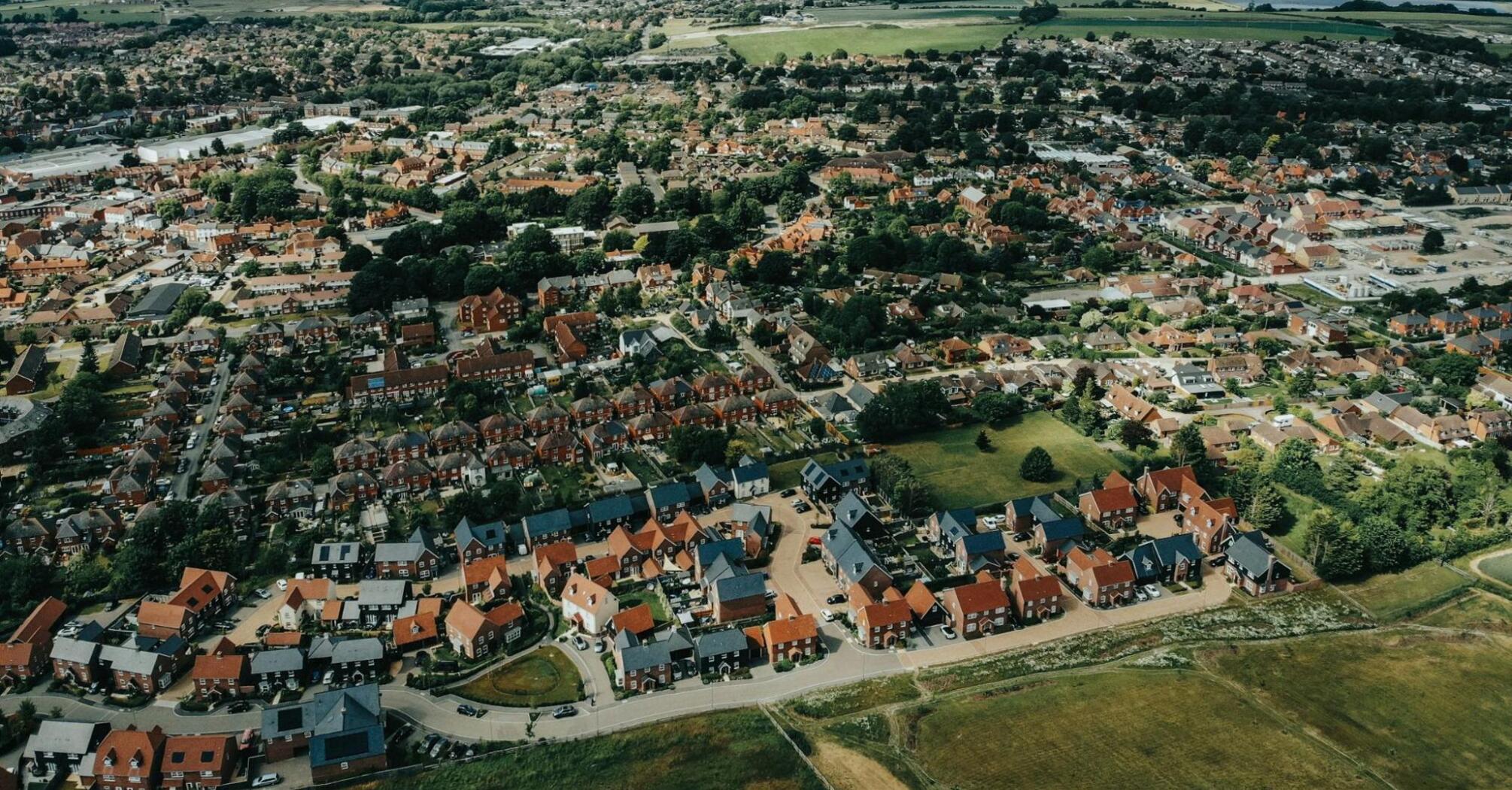 Aerial view of a suburban area of Oxfordshire