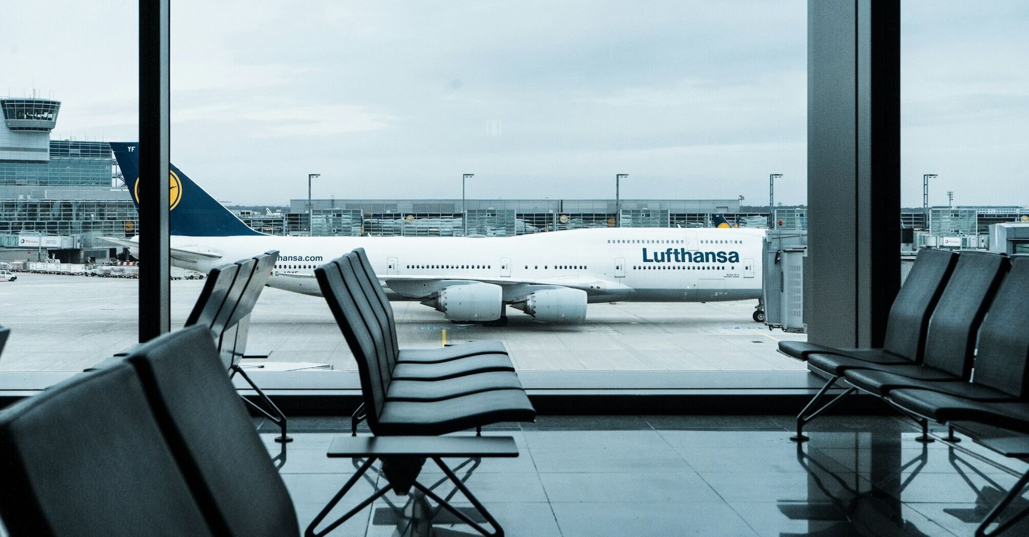 Lufthansa aircraft at an airport gate
