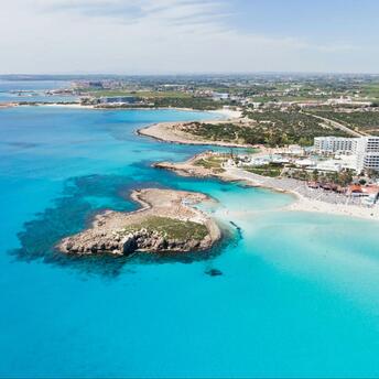 Aerial view of Nissi beach, Ayia Napa, Cyprus