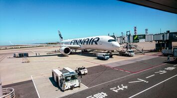 Finnair airplane is parked at an airport