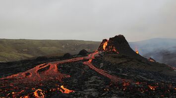 Lava flowing from a volcanic eruption in Iceland