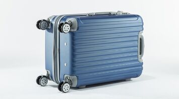 Blue suitcase lying on its side