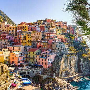 Colorful houses of Cinque Terre, Italy, overlooking the Mediterranean Sea