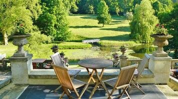 Terrace overlooking the green garden