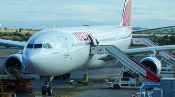 Iberia airplane parked at Adolfo Suárez Madrid-Barajas Airport