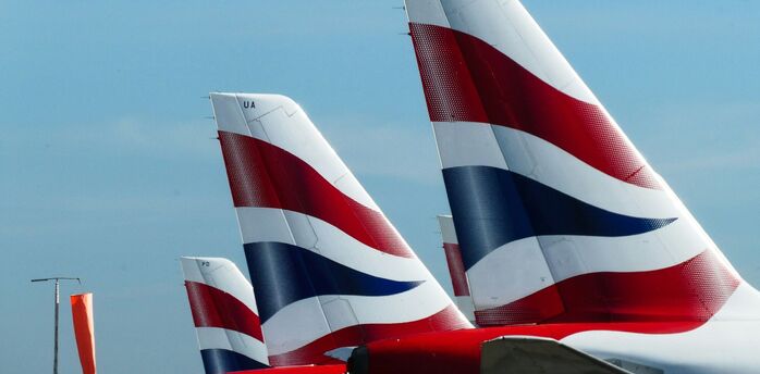 White and red British Airways plane tails