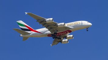 Emirates plane flying in the sky