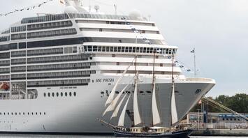 Cruise ship moored to the shore