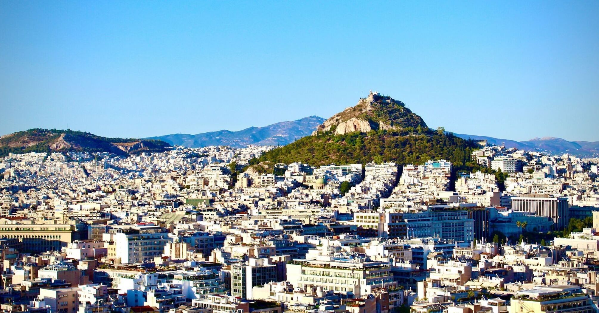 Panoramic view of Athens with Mount Lycabettus