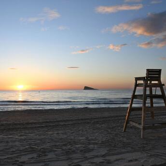 The empty place of the lifeguard on the beach in Spain