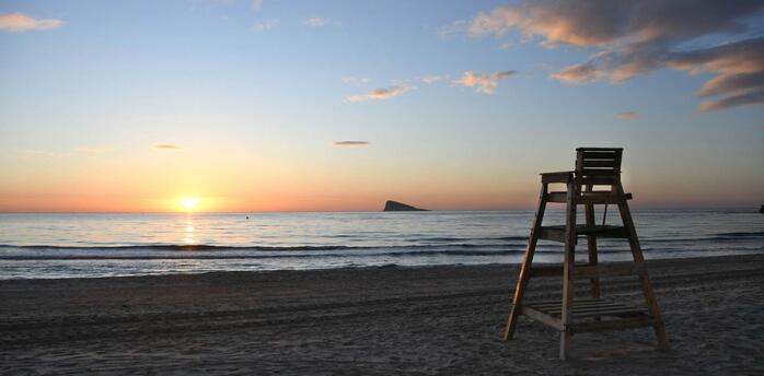 The empty place of the lifeguard on the beach in Spain