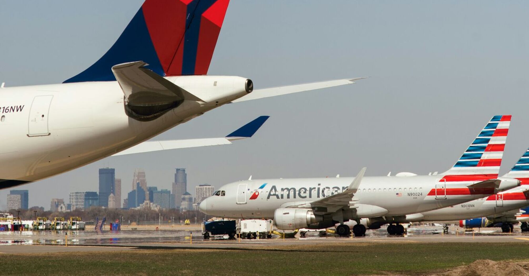 Delta and American Airlines planes at airport