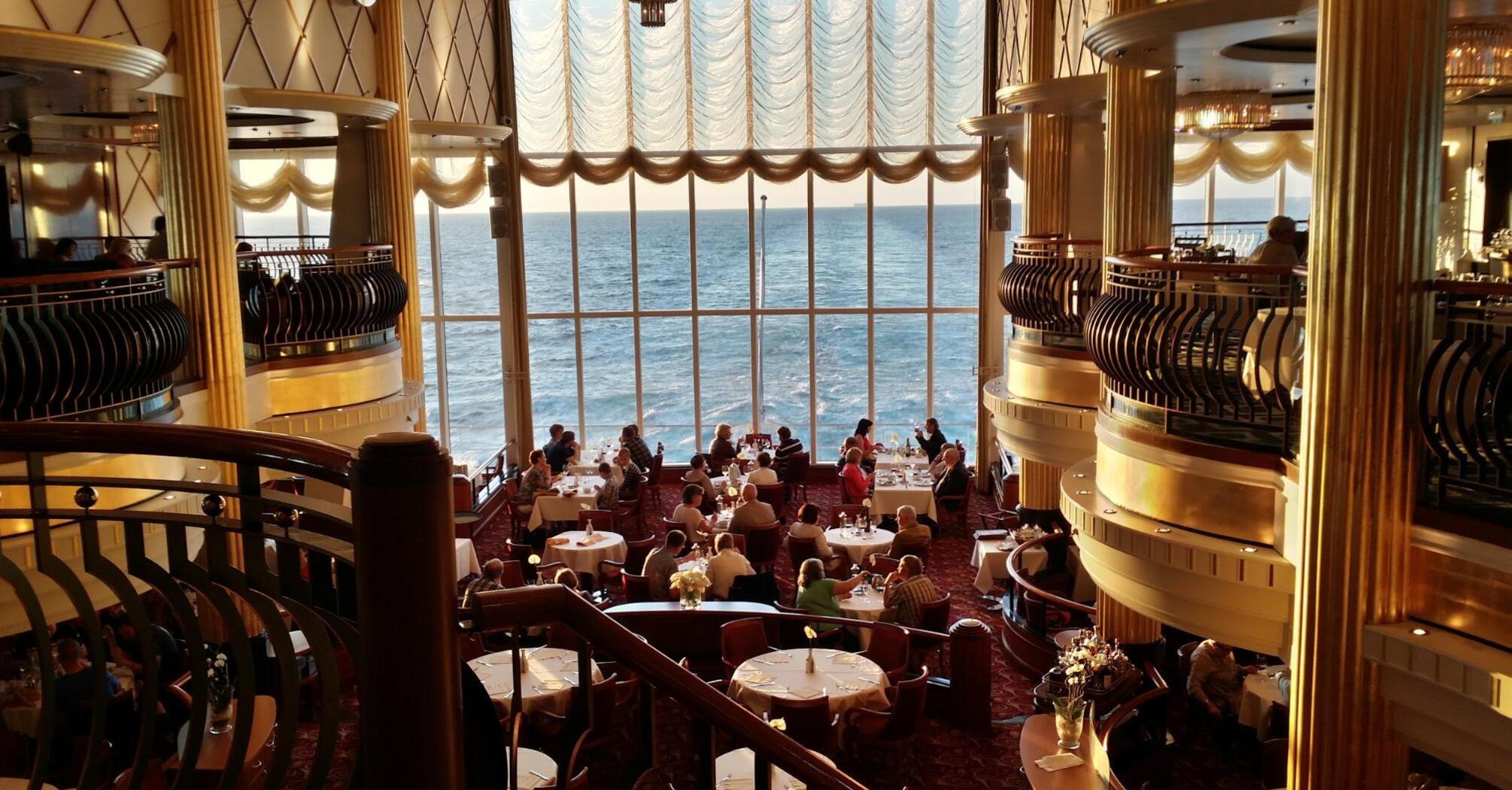 The elegant dining room on the cruise ship