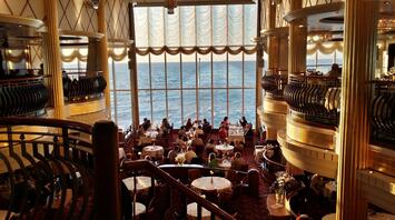 The elegant dining room on the cruise ship