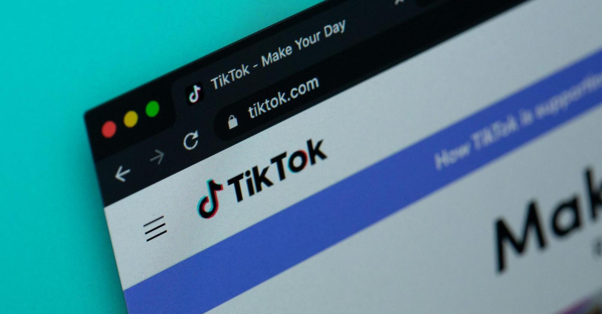 TikTok website homepage on a computer screen