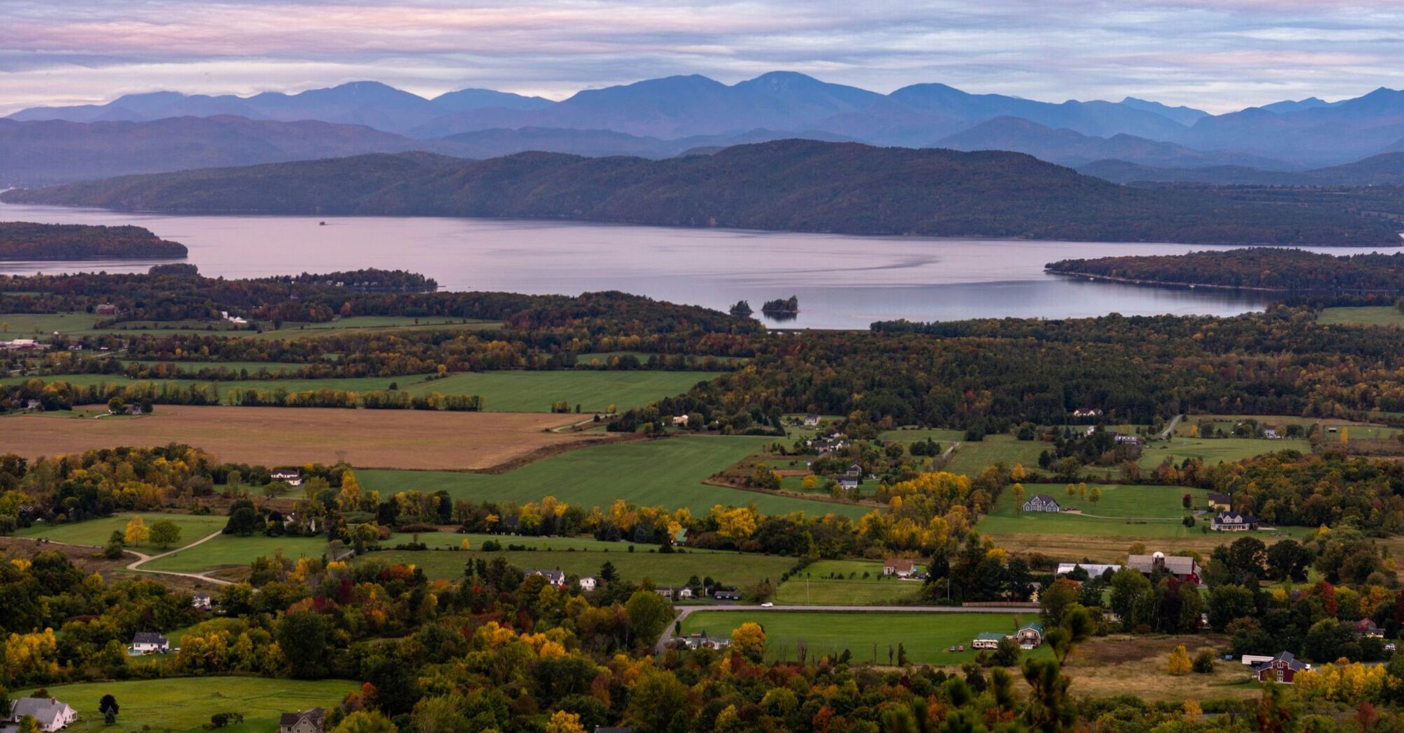 Overlooking Champlain Valley in Vermont, facing westward durring sunrise