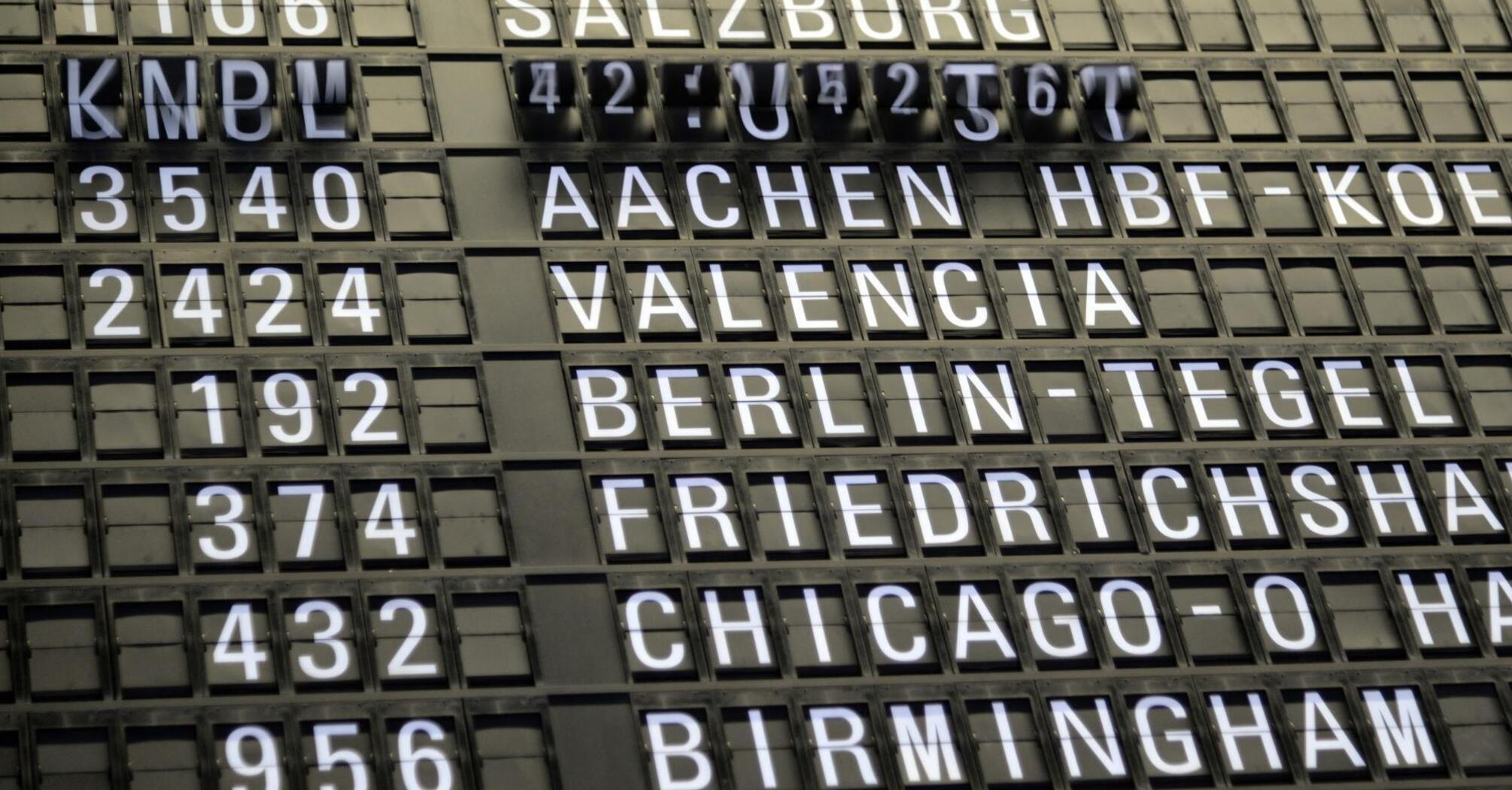 Electronic train schedule board at a European station
