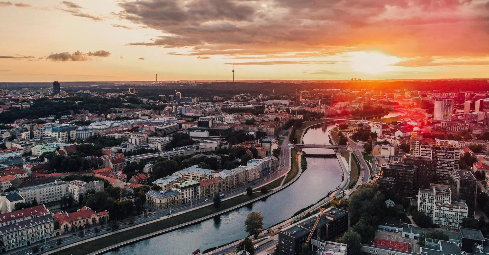 Bird’s eye view of Vilnius on sunset