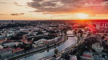 Bird’s eye view of Vilnius on sunset
