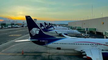 Sunset in Mexico City Airport Aeromexico airplane