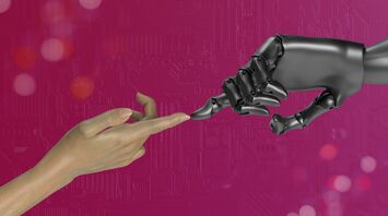 Human and robotic hands touching