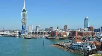 Skyline of Portsmouth featuring Spinnaker Tower and harbor
