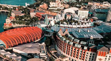 Aerial view of Sentosa Island attractions
