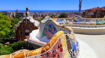 A view from the benches on a summer day at Park Güell in Barcelona, Spain