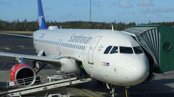 Scandinavian Airlines plane at the gate