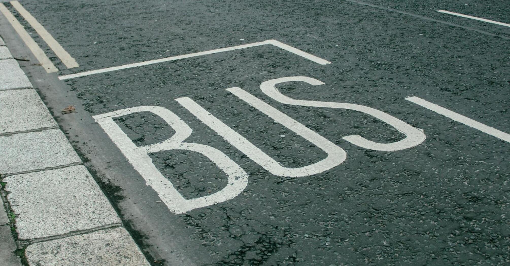 Bus lane markings on a city road