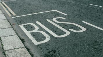 Bus lane markings on a city road