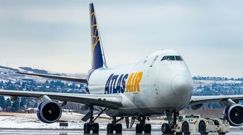 Atlas Air 747 pushing back at Calgary International.