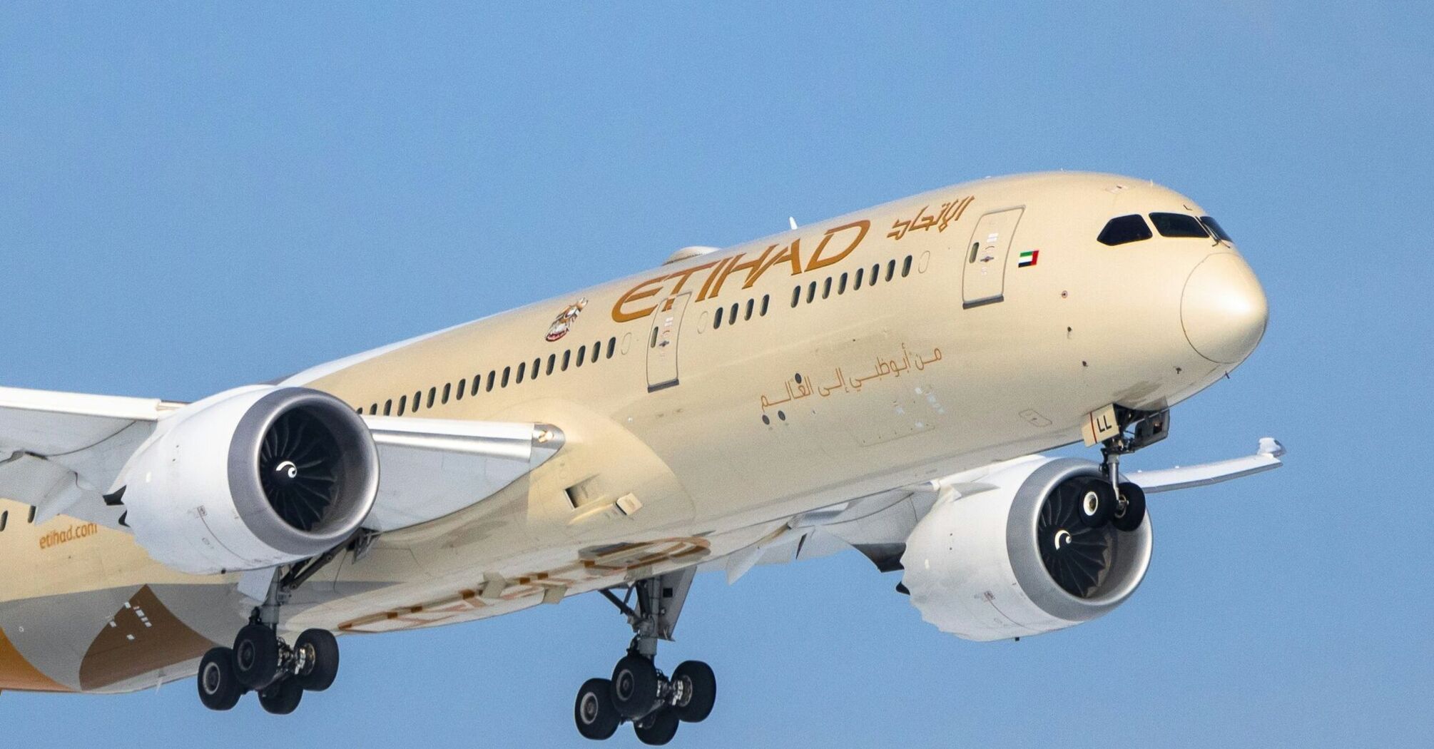 Etihad Airways airplane in flight