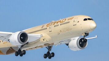 Etihad Airways airplane in flight