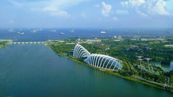 Aerial view of the beautiful Singapore seashore with modern architecture