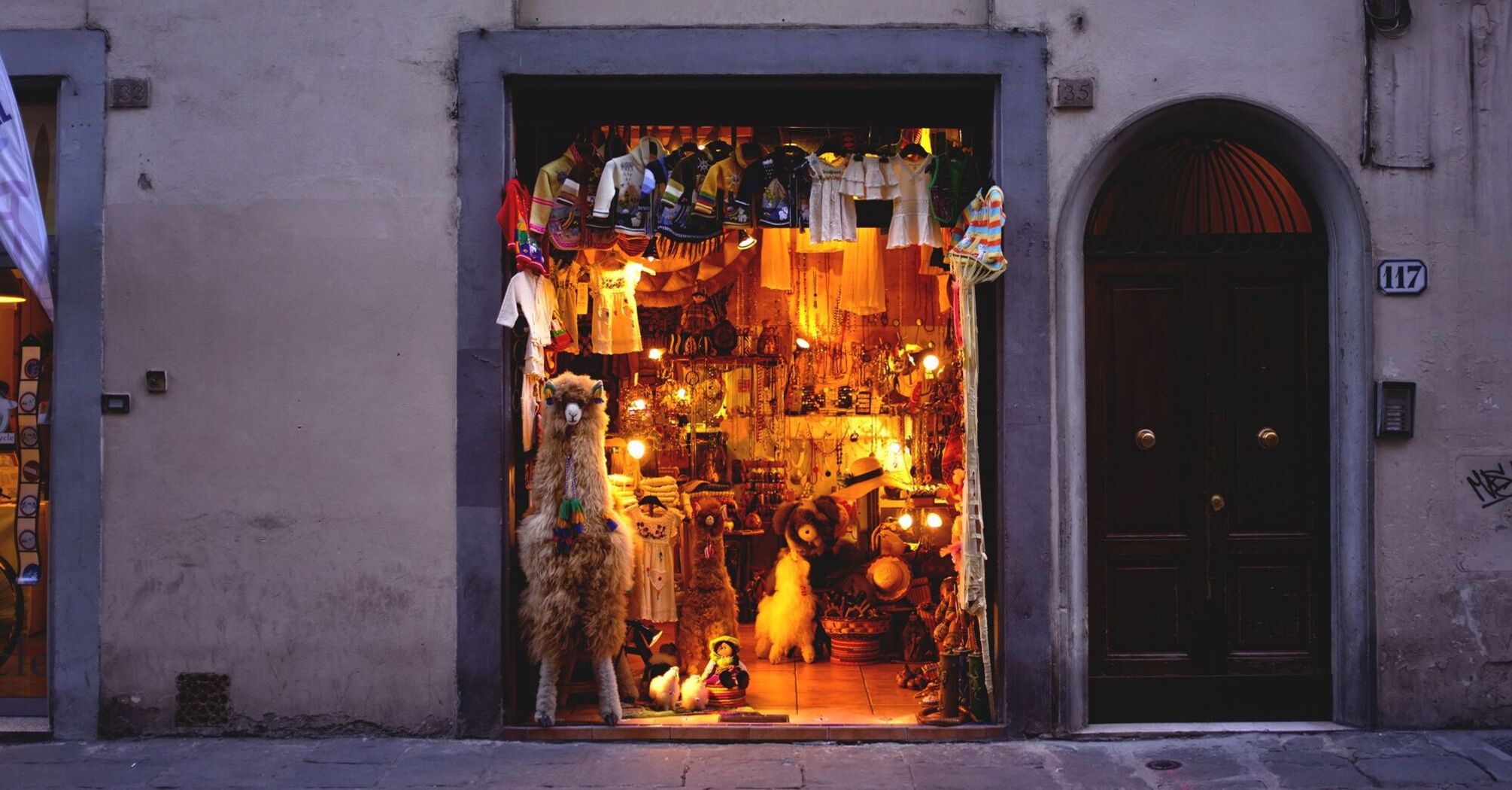 A souvenir shop filled with colorful folk art items