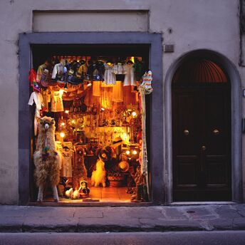 A souvenir shop filled with colorful folk art items