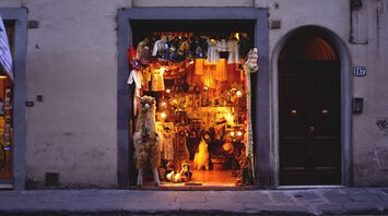 A souvenir shop filled with colorful folk art items