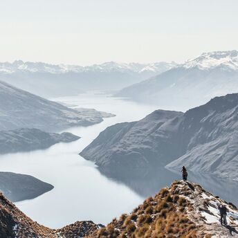 Scenic view of mountains and lake in New Zealand