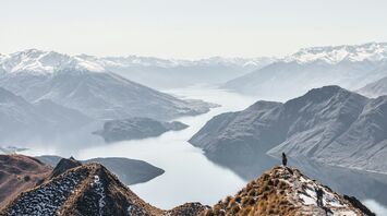 Scenic view of mountains and lake in New Zealand