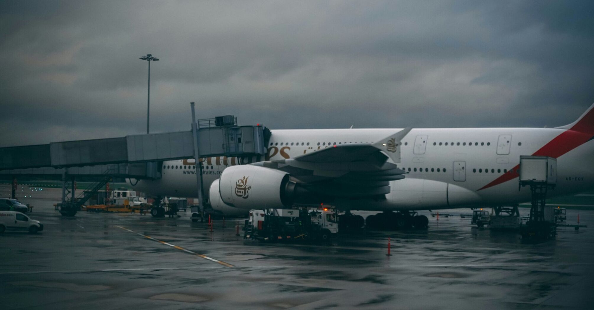 An Emirates flight being boarded
