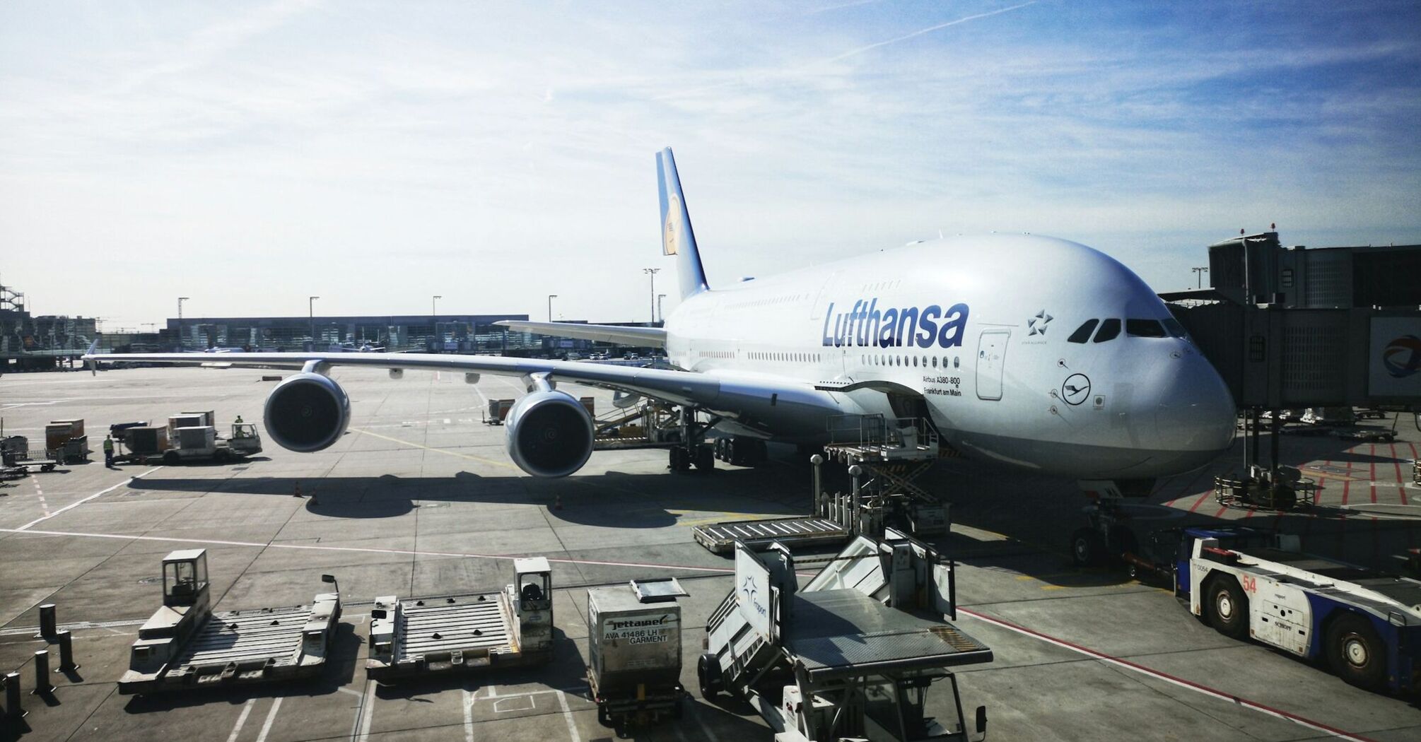 Lufthansa airplane at an airport gate
