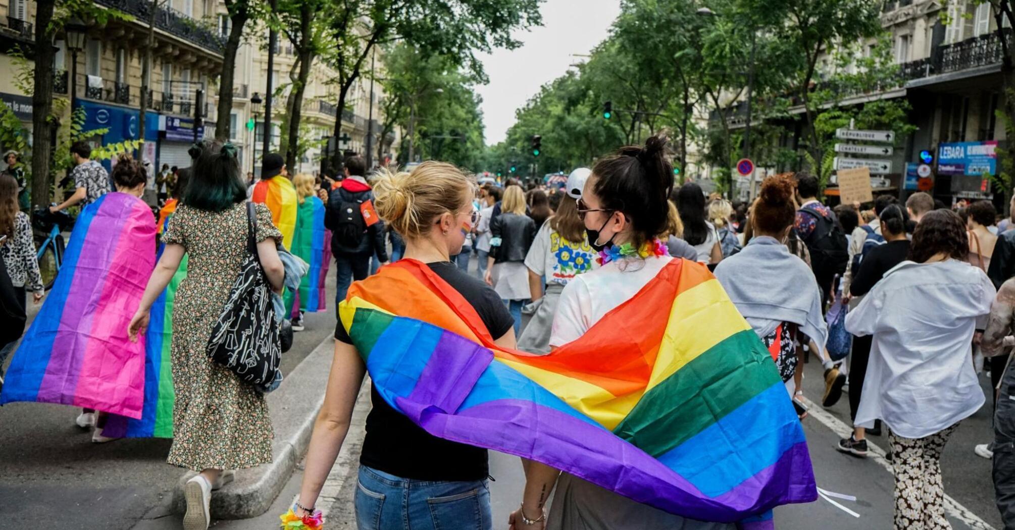 People participated for the Gay Pride march in Paris