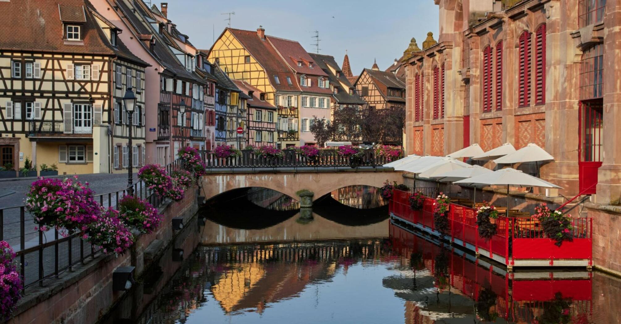 A beautiful bridge and picturesque houses in Colmar, Alsace