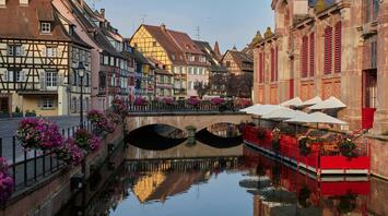 A beautiful bridge and picturesque houses in Colmar, Alsace