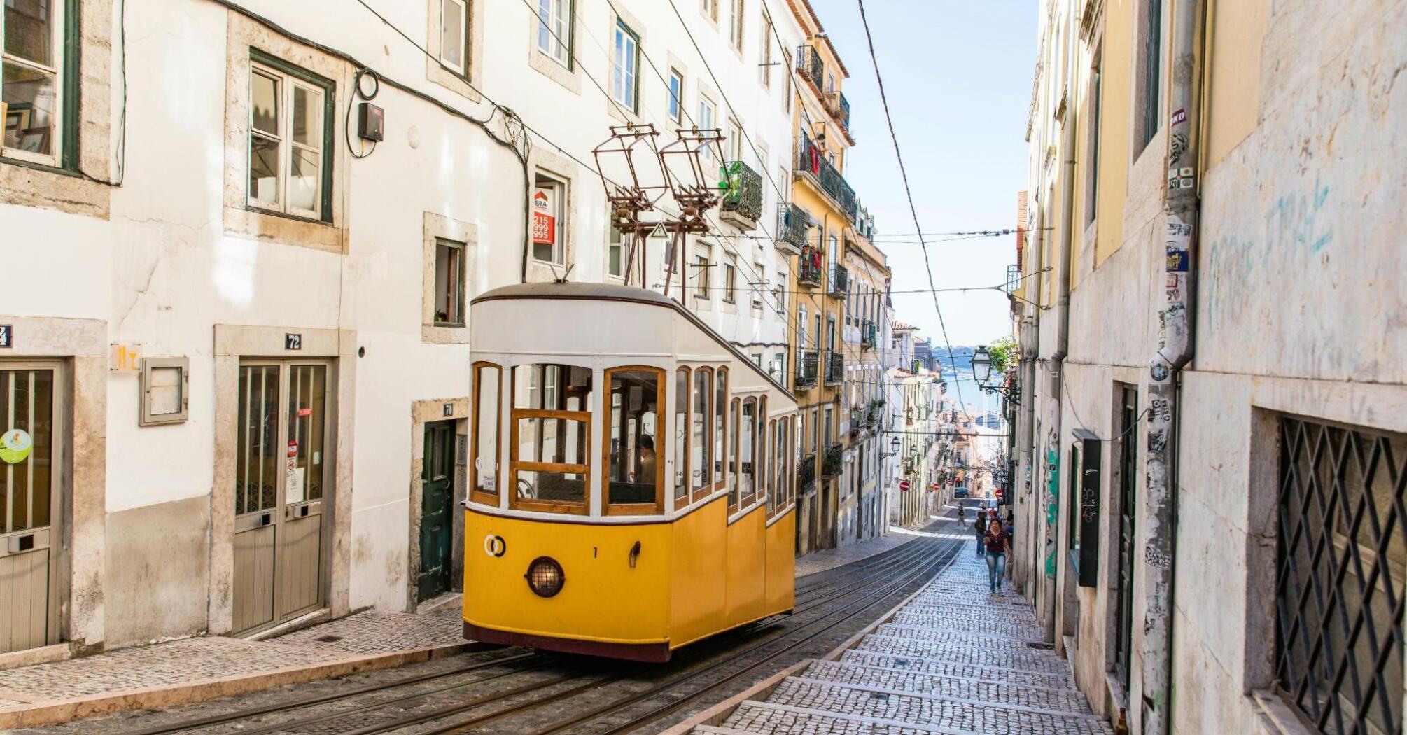 Famous yellow cablecar in Lisbon: Elevador da Bica