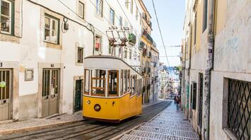 Famous yellow cablecar in Lisbon: Elevador da Bica