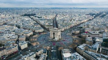 Aerial view of Paris with the Arc de Triomphe